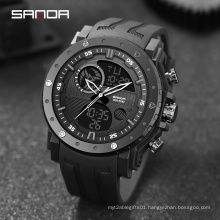 Sanda 6012 Digital Men Watch Fashion Military Sport Quartz Watches Dual Display Silicone Strap 5 ATM